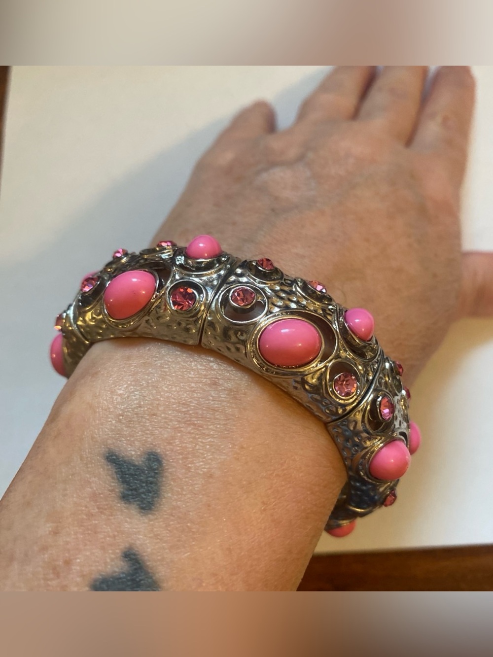Pink Stone & Crystal Statement Bracelet